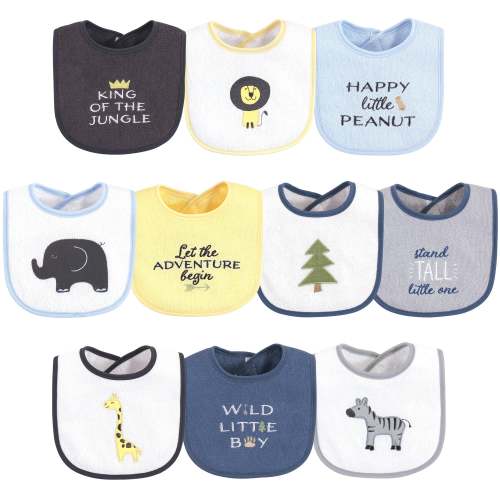Hudson Baby Cotton Terry Drooler Bibs with Fiber Filling, Safari