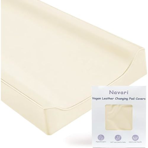 Vegan Leather Changing Pad Cover - 31"X 16" - Waterproof Wipeable, Extra Thick & Portable & Non-Slip Diaper Mat - Fits Standard Changing Tables for Baby Boy Girl (White) (NO Pad Included)