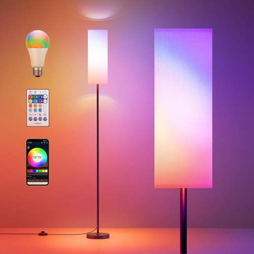 RGB Floor Lamp for Living Room, 67.7" Tall LED Standing Lamp, 3 Color Temperature Dimmable Modern Bedroom Floor Lamp Remote & APP Control
