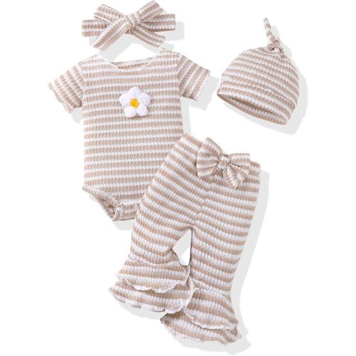 Preemie Newborn Baby Girl Clothes Infant Short Sleeve Romper Summer Outfits Gifts for Girls Bell Bottoms Pants Set