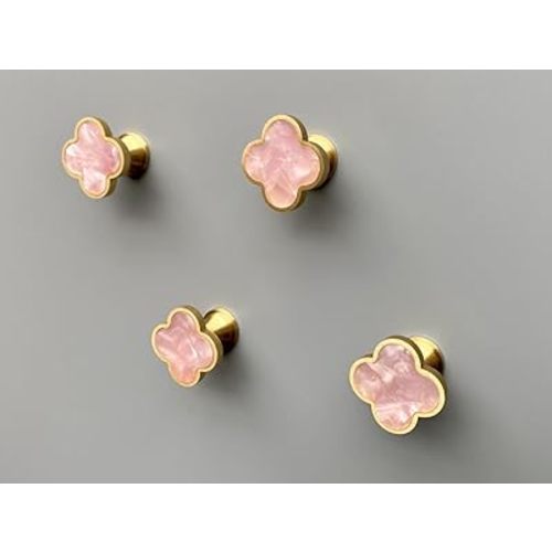 Solid Brass Decorative Wall Hooks, Coat Backpack Purse Screw-in Hangers, Wall Mounted Fancy Champagne Gold Hooks (Blossom Pink 4 Pack)