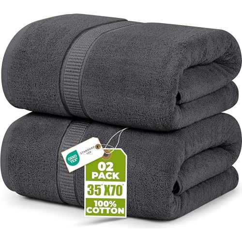 Utopia Towels Jumbo Bath Sheet 2 Piece, 600 GSM, 35 by 70 Inches, 100% Ring Spun Cotton, Absorbent and Quick Dry Extra Large Bath Towel, Grey