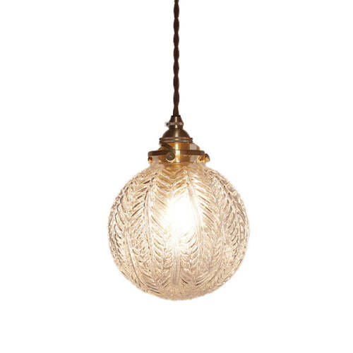Colonial Global Pendant Light Fixture 1-Head Clear/Smoke Gray Glass Hanging Lamp Kit with Feather Design