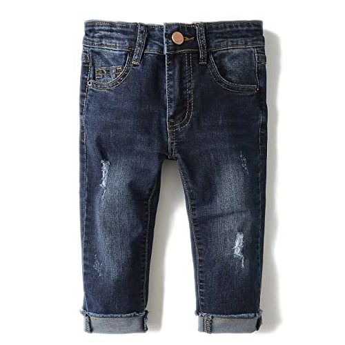 KIDSCOOL SPACE Baby Girl Boy Jeans,Elastic Band Inside with D-Rings Ripped Denim Pants