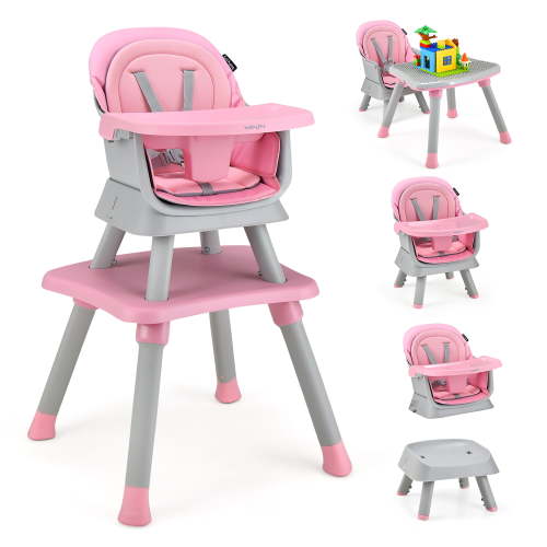 Babyjoy 8-in-1 Baby High Chair Convertible Dining Booster Seat w/ Removable Tray Pink