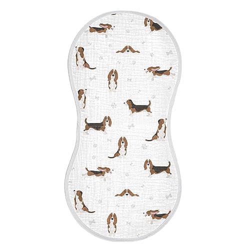 Basset Hound Dog Pattern Muslin Burp Cloths for Baby 1 Pack Soft 100% Cotton Baby Washcloths Bibs for Boy Girl