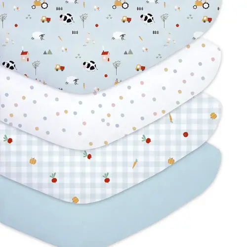 Plushii 4 Pack Fitted Crib Sheets for Baby Boys, 28"x 52" Extra Soft Microfiber Crib Sheet Set for Standard Crib & Toddler Mattress Pad,Blue Sheep