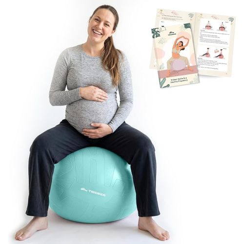 Trideer Pregnancy Birthing Ball, 1.7mm Extra Thick Yoga Ball for Maternity, Labor, Physio, Recovery, Exercise Guide & Daily Comfort Tips for All Trimesters, Anti-Burst Non-Slip Stability Ball