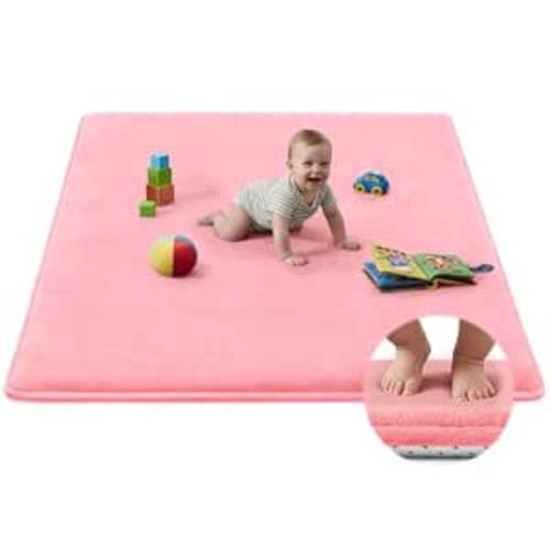 Baby Play Mat for Floor,Tummy Time Area Rug 50x50 Playpen Muscle Mat Pink