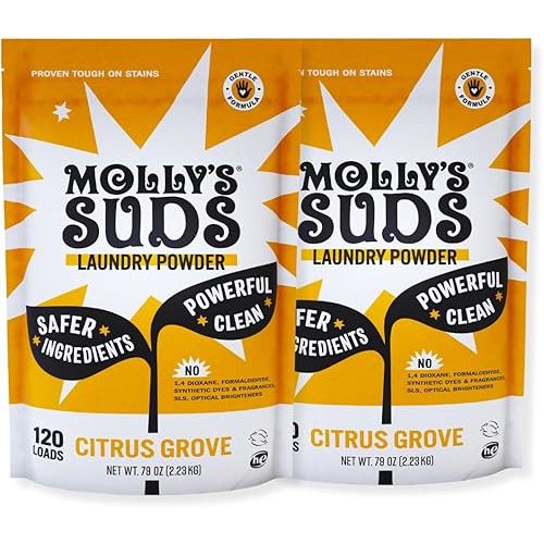 Molly's Suds Original Laundry Detergent Powder | Clean Laundry Detergent Powder for Sensitive Skin | Simple, Effective Ingredients, Stain Fighting | 240 Loads (Citrus Grove)