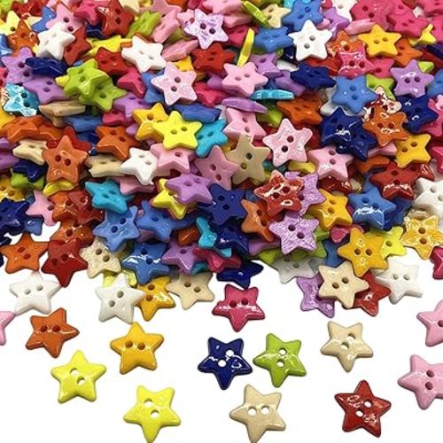 Queenbox 20 Pcs 20mm Five-Pointed Star Buttons with 2 Holes, Resin Sewing Buttons for Knitting Crafting Sewing Clothes, Colorful