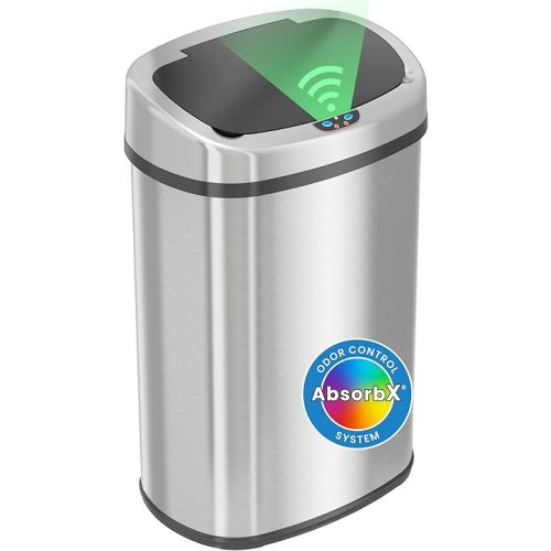 iTouchless SensorCan 50 Liter / 13 Gallon Kitchen Trash Can with Lid & Odor Filter – Motion Sensor Stainless Steel Garbage Bin for Home, Office, or Garage – Slim Oval Shape, Large Capacity Design
