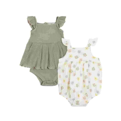 Wonderluxe Newborn Girls' 2 Pack Flutter Sleeve Bubble Romper, Sizes 0/3M-6/9M