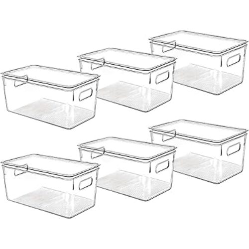 Clear Plastic Storage Bins with Lids, Perfect for Kitchen Organization or Pantry Organization and Storage, Stackable Fridge Organizer Bins, Storage Containers for Organizing, Cabinet Organizers