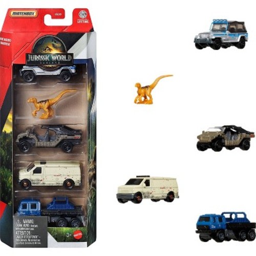 Matchbox Jurassic World Rebirth 5pk 1:64 Scale Die-Cast Toy Cars with 1 Dinosaur