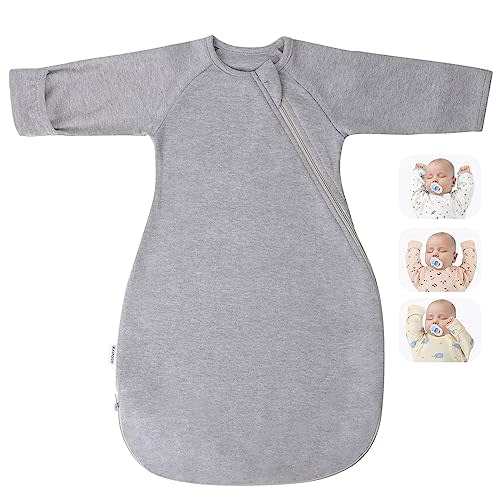 Premium Soft Cotton Transitional Swaddle Sack with Arms Up & Sleeves 0-3 Months, Mitten Cuffs, 2-Way Zipper, Sleeping Sacks for Newborns - Calms Startle Reflex, Boys & Girls Sleep Bag