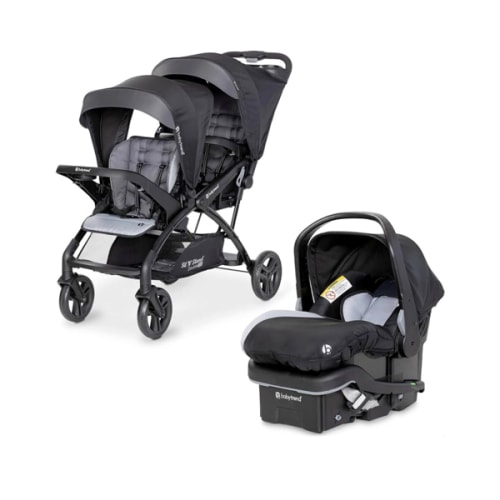 Baby Trend Infant and Toddler Double Stroller & Car Seat Combo, 2 Pc Set, Stormy - Lightweight and Compact Travel Stroller and Carseat Tandem for Babies, Infants, and Toddlers