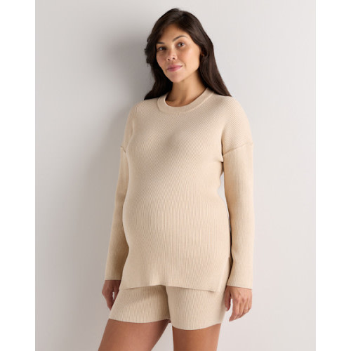 Cotton Cashmere Oversized Maternity Sweater - Maternity in Heather Oatmeal