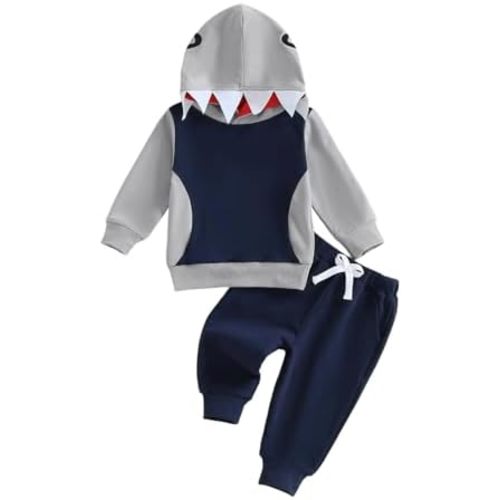 2Pcs Baby Boys Hoodie Tops Pants Set Dinosaur Deer Print Sweatsuit Fall Winter Outfits
