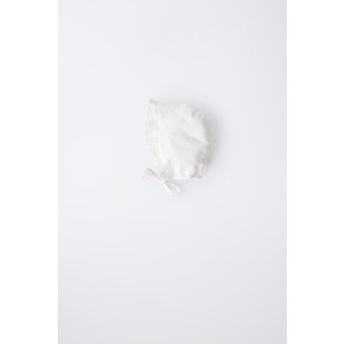 EMBROIDERED RUFFLE BONNET - White | ZARA United States