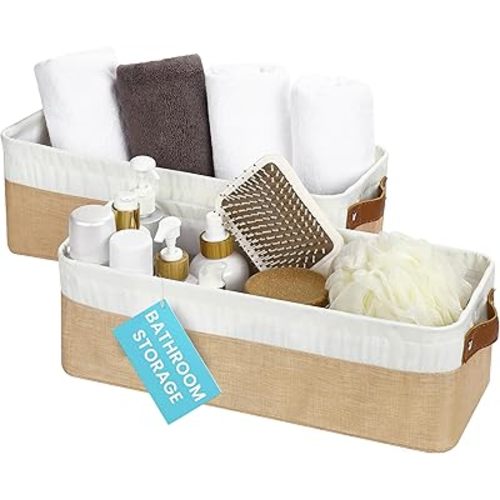 Narrow Storage Fabric Baskets 2 Pack, Beige/Off-White
