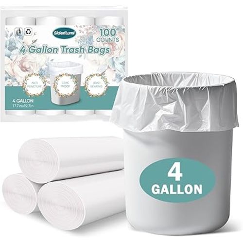 Small Trash Bags 4 Gallon - 100 Count Leakage-Proof 4 Gallon Trash Bag, Unscented Small Garbage Bags for Office Bedroom Bathroom Mini Trash Bags, White 4 Gal Trash Can Liners