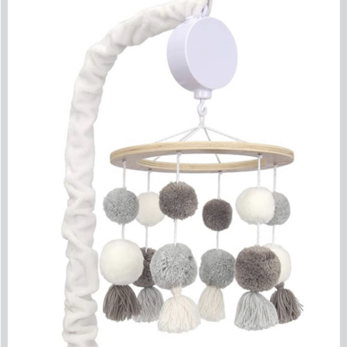 Musical Baby Crib Mobile - White/Gray - Lambs & Ivy Signature Pom Pom