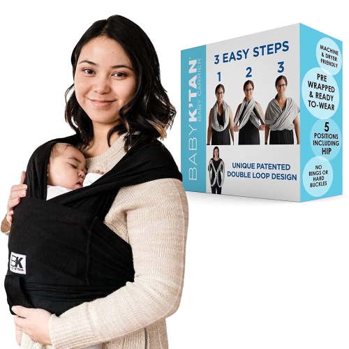 Baby K’tan Original Baby Wrap Carrier Infant and Child Sling Pre Wrapped Holder for Babywearing, No wrapping, Carry Newborn up to 35 lbs. BLACK| SIZE:MEDIUM| WOMEN SIZE : 10-14 | SEE SIZE CHART