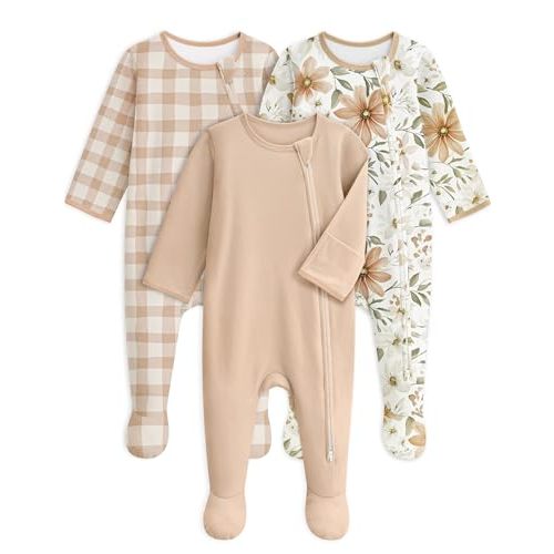 Unnivoll Baby Pajamas 100% Cotton Baby Sleepers for Newborn 0-3 3-6 6-9 Months 3Pcs Footie Pajamas Baby Boys Girls Clothes