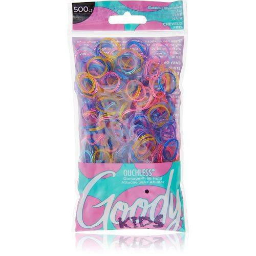 Goody Kids Ouchless Polyband Hair Ties, 500 Ct, Assorted Colors (Glitter), Latex Elastic Bands, Easy Glide, Ultra-Strong Hold Accessories for Girls & Boys, Secure Hold Ridge Design, All Hair Types