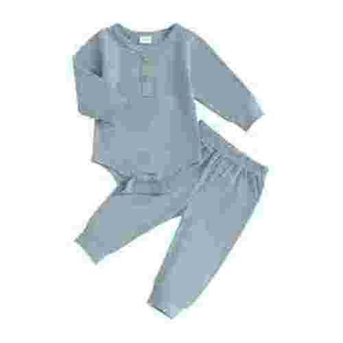 FEORJGP Infant Boys 2PCS Outfit Newborn Baby Long Sleeve Bodysuit Crew Neck Button Romper Solid Color Pants Sets for Toddler Fall Loose Casual Clothes Set