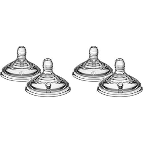 Tommee Tippee Natural Start Baby Bottle Nipples, Slow Flow, 0m+, Pack of 4 Soft Silicone Breast-Like Bottle Nipples for a Natural Latch with Anti-Colic Valve