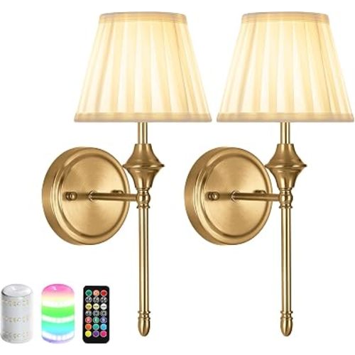 Battery Operated Wall Sconces with Dimmable Led Bulbs and Remote