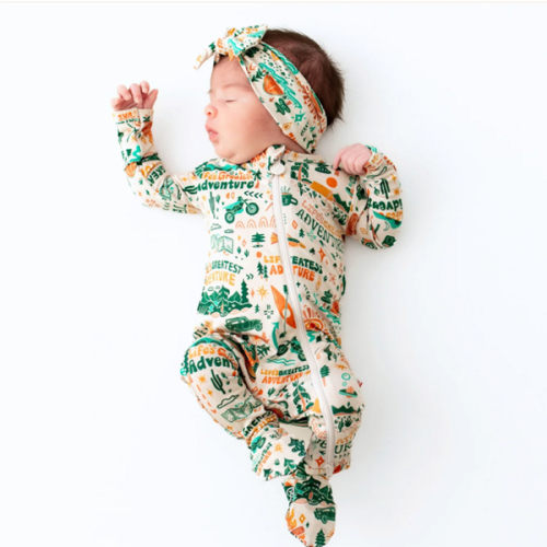 Bamboo Footie Zipper Baby Pajama - Wanderlust Camping Hiking Bamboo Onesie Sleeper - Life's Greatest Adventure Affirmation – Raising Mama