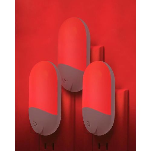Red Light Night Light for Sleep Therapy[3 Pack] - Night Light Plug into Wall for Baby Nursery Bedroom Bathroom - Melatonin Promoting Natural Sleep Aid - with Dusk to Dawn Sensor