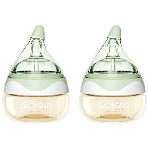 Breast Milk Baby Bottles for Newborn Baby PPSU Anti Colic Infant Bottles Wide Neck Breast-Like Nipple Slow Flow Breastfeeding Toddler Bottles-2pack (2.5oz/pc, Green)