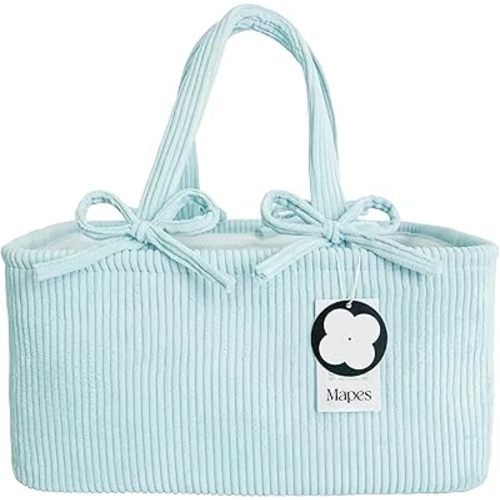 MAPES Canadian Diaper Caddy Organizer - Large Diaper Caddy Basket, Portable Storage for Diapers, Wipes and Baby Stuff, Nursery Organizer Tote Bag, Best Gift for Baby Shower – Light Blue