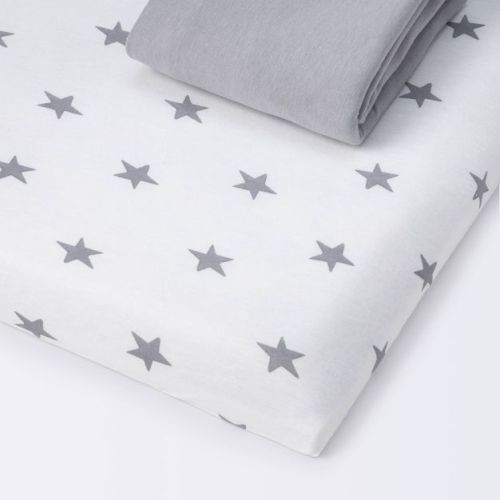 Fitted Play Yard Jersey Sheet Scatter Star and Solid Gray - Cloud Island™ 2pk