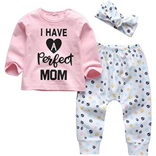 KuKitty 3Pcs Baby Girl Outfits Set Long Sleeve T-Shirt Tops Flowers Pants with Headband