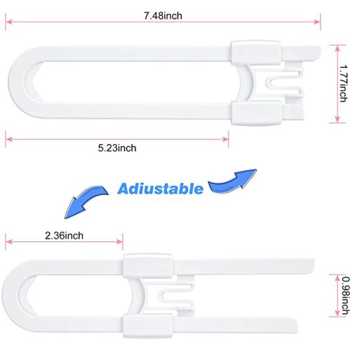 10 Pack Baby Sliding Cabinet Locks - Vmaisi Adjustable U Shaped Child Safety Locks,Childproof Latches for Kitchen Bathroom Storage Cupboards Doors, Handles and Knobs White (10)