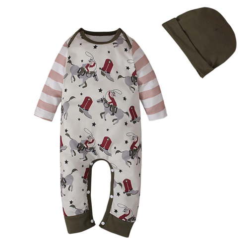 Kureaily Children's Spring And Autumn Farm Pattern Long Sleeved Jumpsuit Hat Two Piece Children's Suit 3-6 Month Boy Clothes Winter Pant Set Baby Easter Outfit Baby Boy 6-12 Months