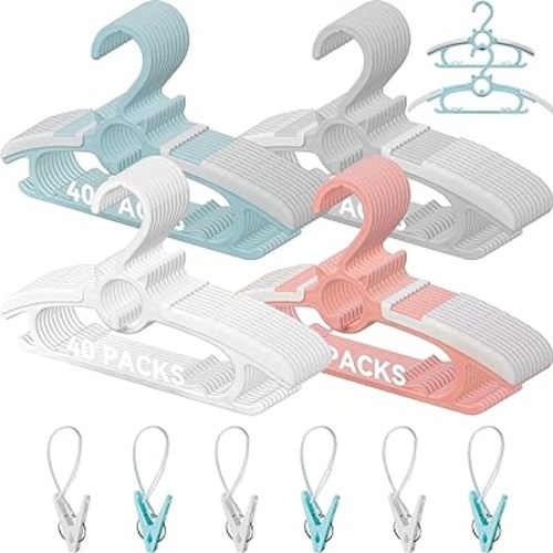 Baby Hangers for Nursery Closet,40 Pack Infant Hangers Extendable and Non-Slip for Newborn Toddler Kids Clothes,11"-14.6" Adjustable Children Coat Pant Hanger for Girl Boy Nursery Must (Multicolor)