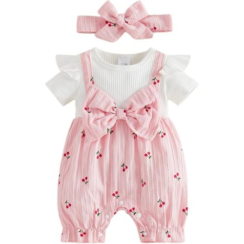 YINGISFITM Newborn Baby Girl Summer Clothes Short Sleeve Bubble Romper Bow Shorts Jumpsuit Infant Outfit 0 3 6 9 12 18 Months