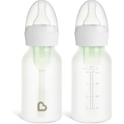 Munchkin Bond Glass Baby Bottles, Anti Colic Baby Bottles for Newborns, 4 oz Silicone Coated BPA Free Slow Flow Bottles for Breastfed Babies, Infant Feeding Bottle Set, 2 Pack, White