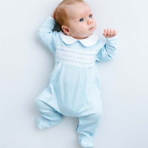 Luca's Classics Smocked Footie - Light Blue