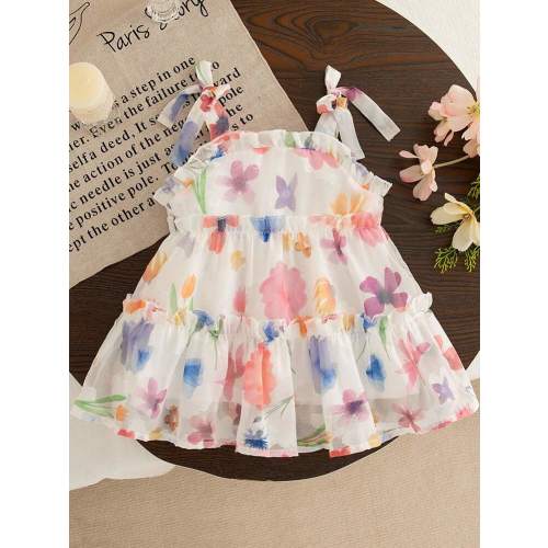 Summer Baby Girls Colorful Flower Bow Decor Sleeveless Printed Lightweight Dress | SHEIN USA