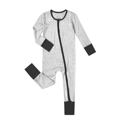 Teach Leanbh Unisex Baby Bamboo Viscose Pajamas with Mittens and Feet Cuffs Soild Printing 2 Way Zipper Long Sleeve Romper