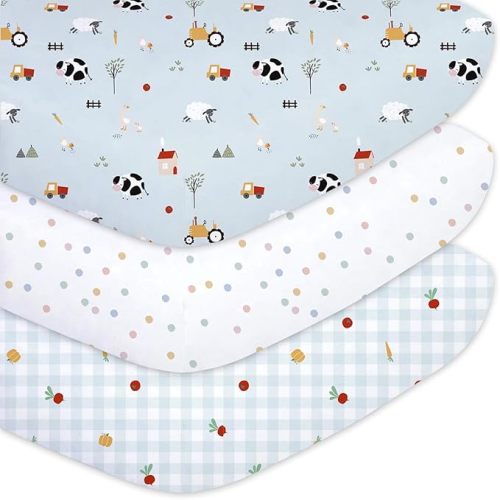 Little Grape Land Crib Sheets Baby Toddler Sheets 3 Pack Fitted for Boys Girls, Standard Size 28x52‘’ Crib Mattress, Super Soft Breathable Washable Microfiber Blue Sheep