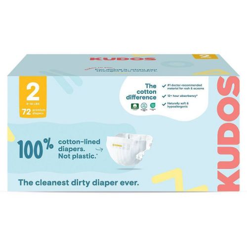 Kudos Chlorine Free Cotton-Lined Disposable Diapers - Size 2 - 72ct
