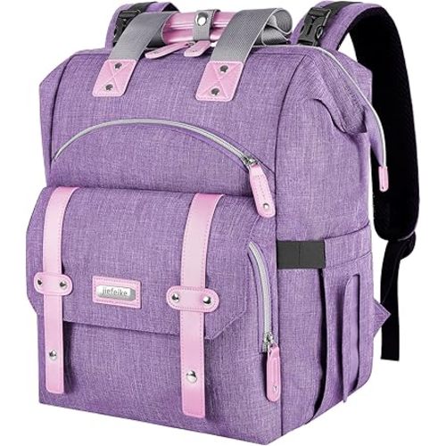 Jiefeike Diaper Bag Backpack,Purple baby bag for Mom Dad Girls Boys,15.6inch baby girl diaper bag with Insulated Pockets,RFID Anti-Theft Water-Resistant Pocket